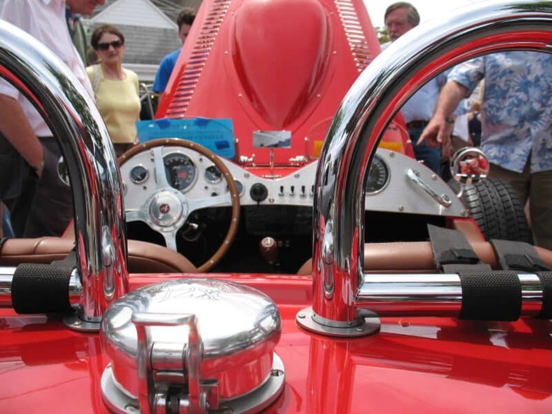 a red classic car