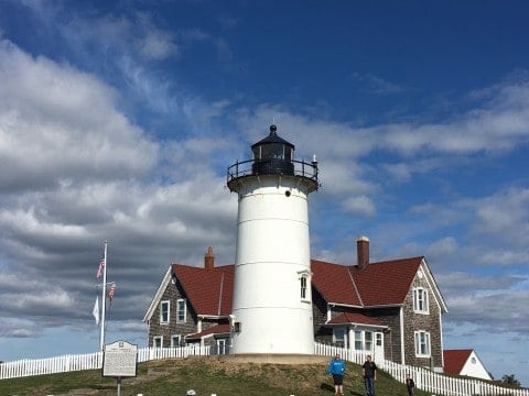 White and red Nobska Lighthouse on Cape Cod