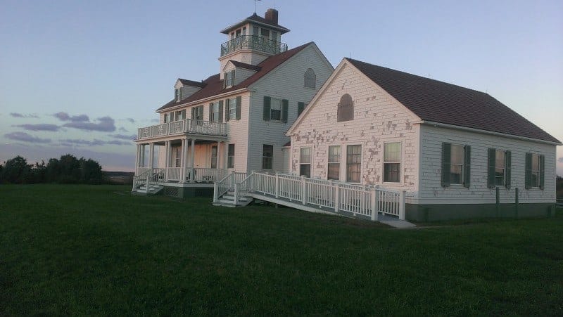 A white building at sunset