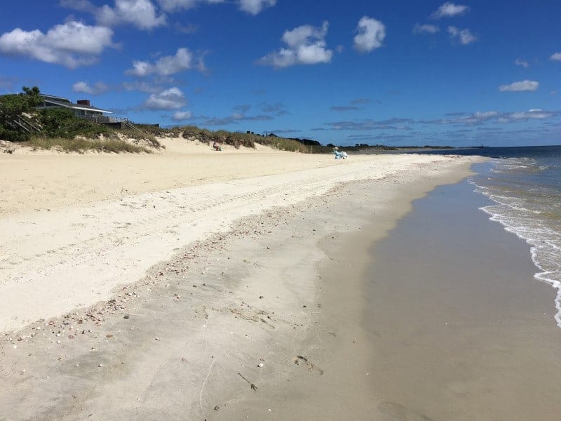 blue skies and a sandy beach