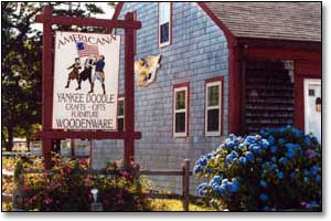 the exterior and sign for the Yankee Doodle Shop