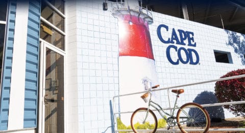 a photo of the cape cod chips factory depicting a lighthouse