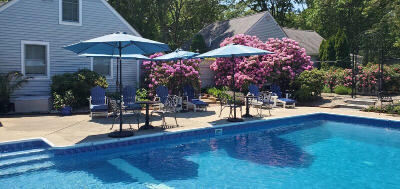 the swimming pool at our boutique inn on Cape Cod